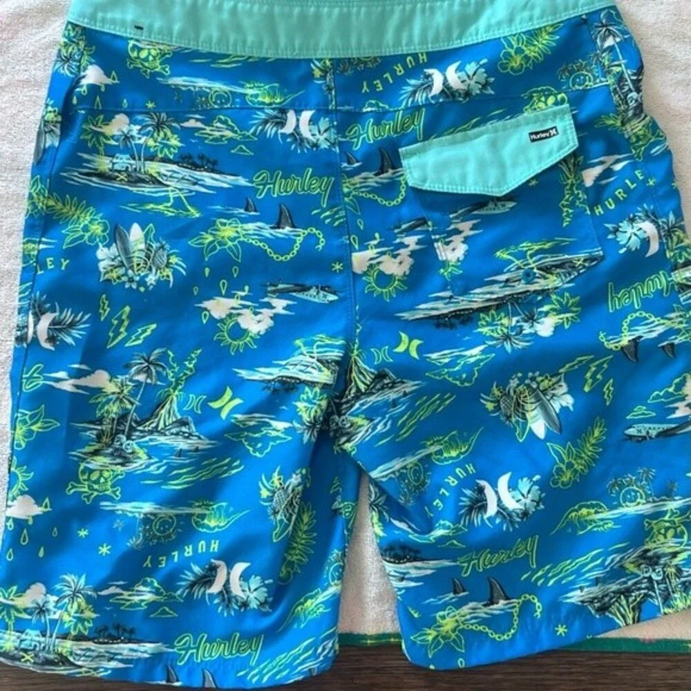 Hurley Swim Trunks Boys SZ 14/27 Blue Swimsuit bathing suit bottoms